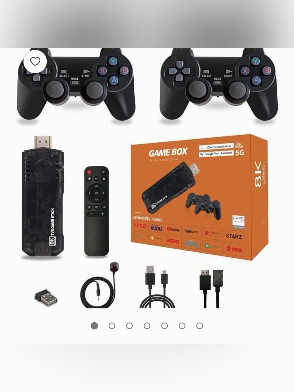 8K Game Box TV Stick with Dual Wireless Controllers - Black
